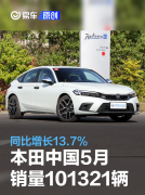 本田中国5月销量101321辆，同比增长13.7%
