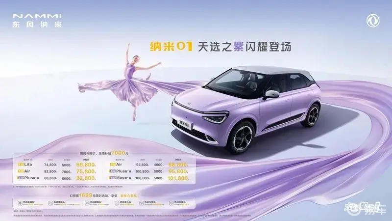 东风纳米 01新增幻想紫车色 限时补贴至高7000元